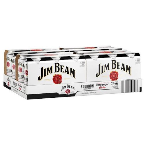 Picture of Jim Beam White Label Kentucky Straight Bourbon Whiskey & Zero Sugar Cola 4.8% 24 x 375ml Carton